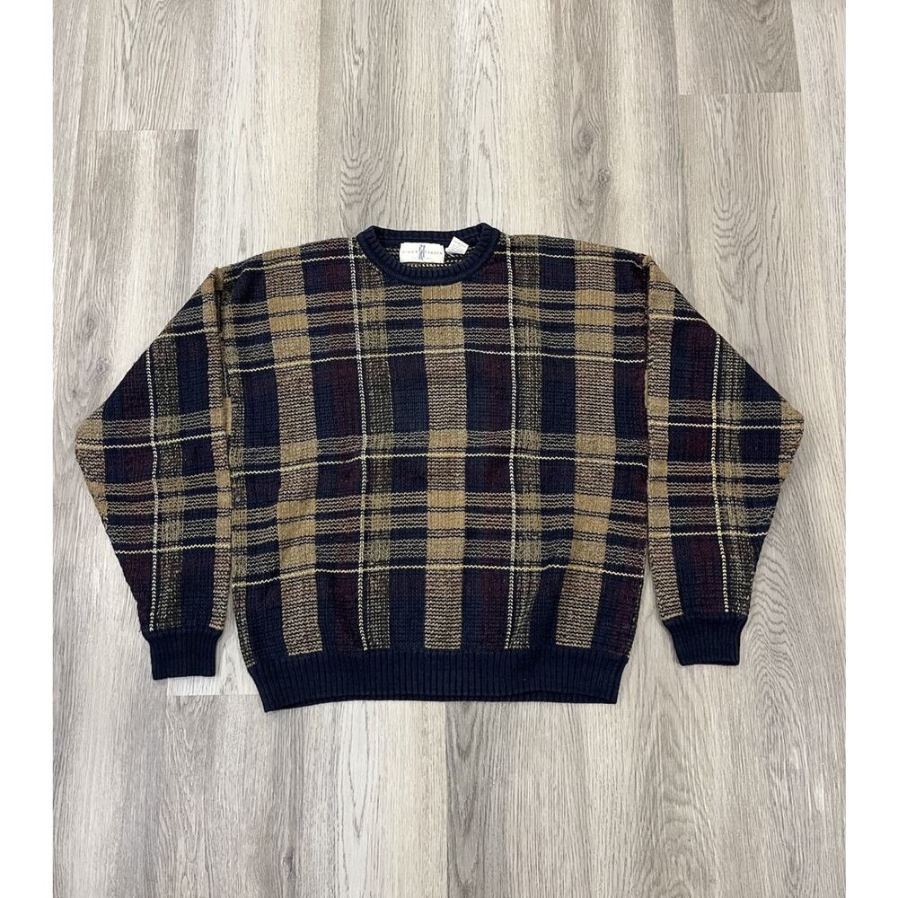 Vintage River Trader Cotton Sweater Mens XL Grandpa Plaid Skater Y2K 90s